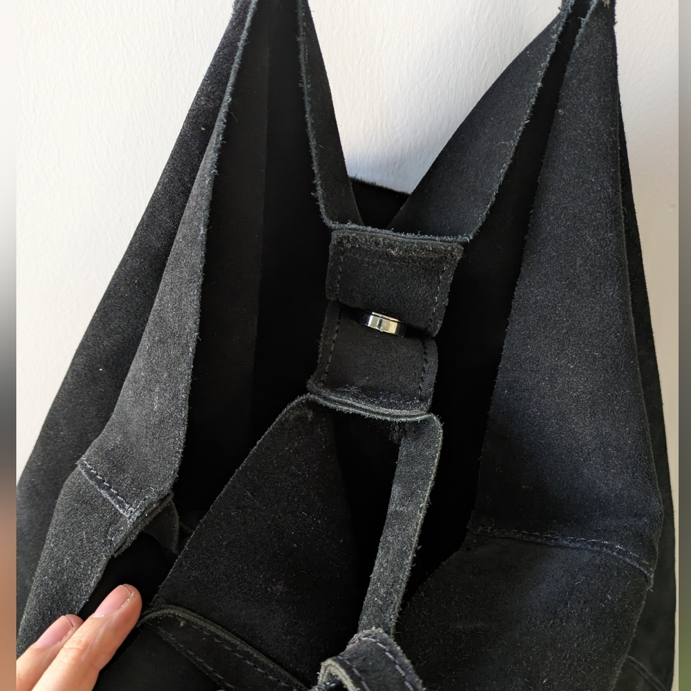 Mango Genuine Suede Black Tote Bag - Picture 5 of 7